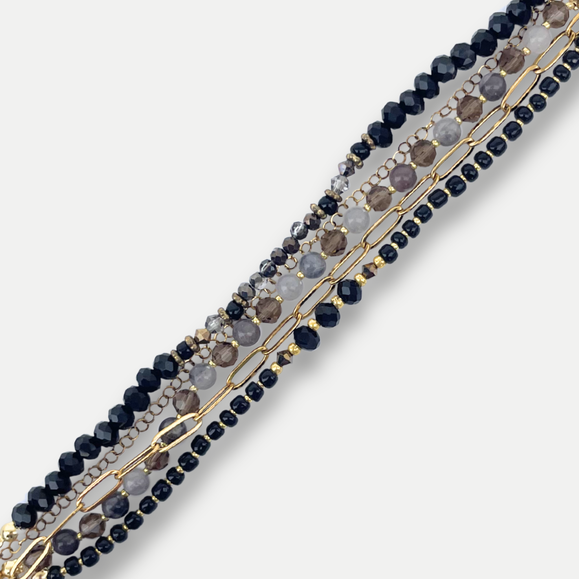 BRACELET MULTIRANG NOIR ET GRIS - PACKSHOT FOCUS