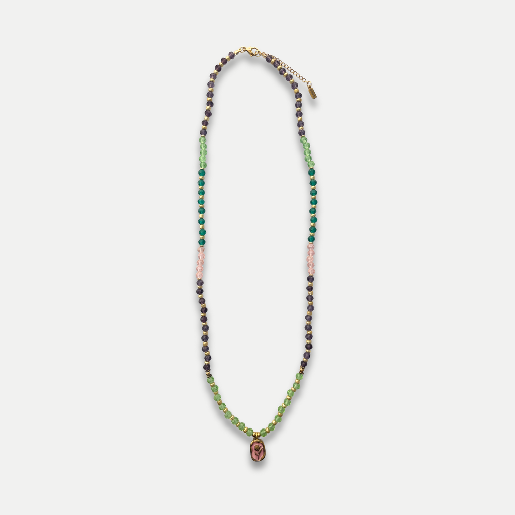 COLLIER MADALHA ROSE ET VERT - PACKSHOT