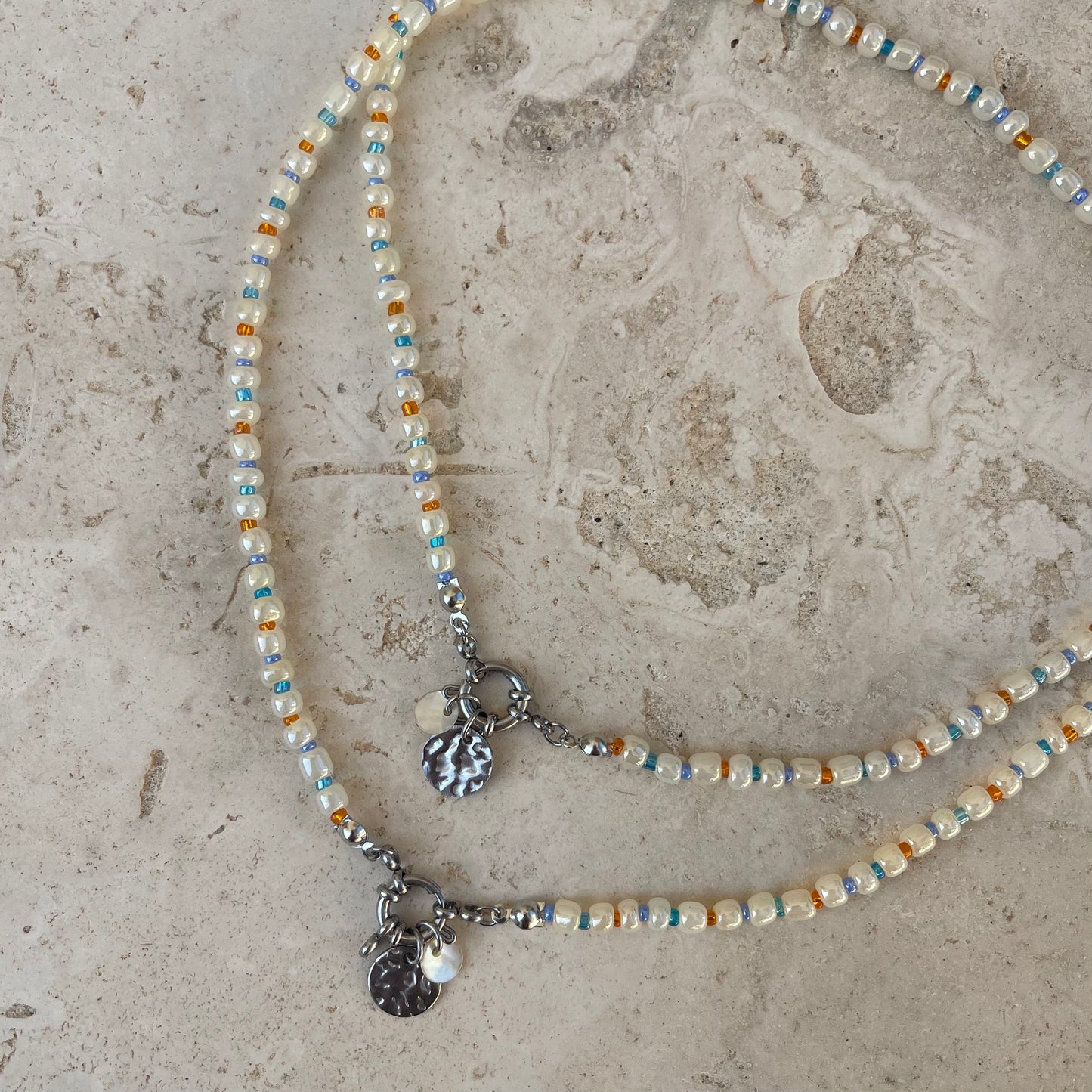 COLLIER MARISCO BLEU ET ORANGE ARGENT - PRODUIT