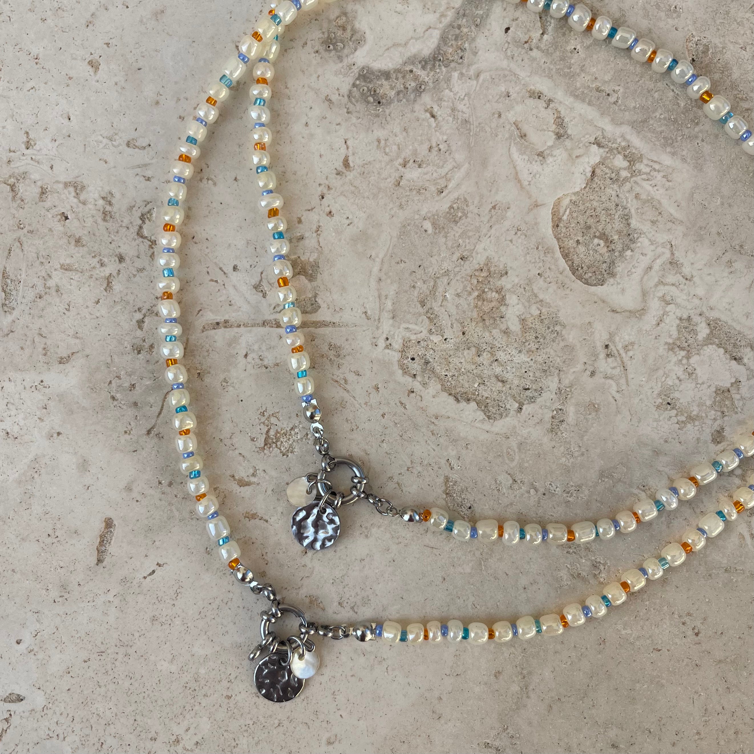 COLLIER MARISCO BLEU ET ORANGE ARGENT - PRODUIT